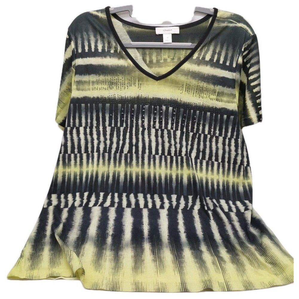 CJ Banks Shirt Blouse Size 1X Multicolor Short Sleeve Womens V Neck